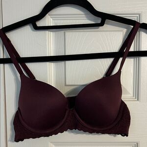 AERIE Deep Burgundy Maroon Lace Bra 34A Sunnie Demi Coverage Underwire Push-Up